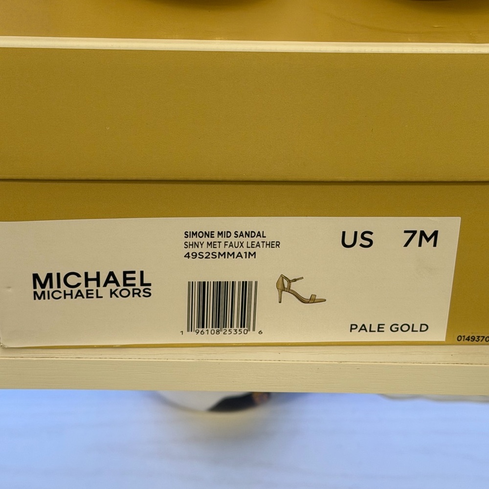 NIB Michael Kors Simone Mid Sandal Pale Gold High Heel Ankle Strap Shoes Sz 7 - Picture 9 of 13
